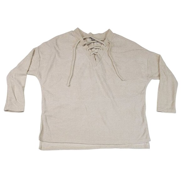 V-Neck Sweater Whit Birch Soft Knit Ivory Lace-Up Long Sleeve Womens Medium New - Picture 4 of 8